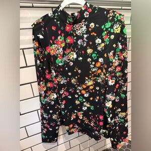 Zara floral Defined Shoulder Blouse Sz XS